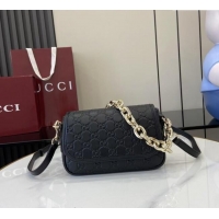 New Design Gucci GG Emblem Leather Small Shoulder Bag with Chain 847448 Black 2025
