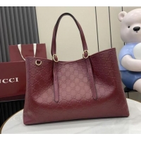 Famous Brand Gucci GG Leather Emblem Large Tote bag 815213 Ancora Red 2025