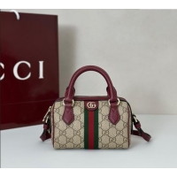 Top Design Gucci Ophidia GG Canvas mini boston bag 838478 Ancora Red 2025