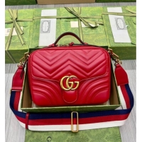 Reasonable Price Gucci GG Marmont Leather Top Handle Bag 498110 Red 2025