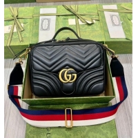 Big Discount Gucci GG Marmont Leather Top Handle Bag 498110 Black/Web 2025
