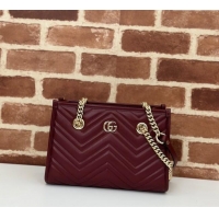 Market Sells Gucci GG Marmont Leather Shoulder Bag with Chain 779727 Ancora Red 2025