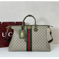Luxury Cheap Gucci Savoy GG Canvas medium duffle bag 834469 Beige/Green 2025