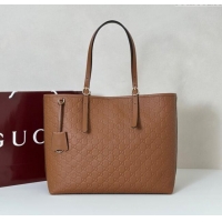 Top Quality Gucci GG Emblem Leather large tote bag 847455 Brown 2025