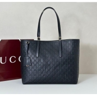 Top Design Gucci GG Emblem Leather large tote bag 847455 Black 2025
