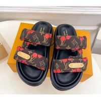 Grade Quality Louis Vuitton LV x TM Pool Pillow Flat Comfort Slides Sandal in Brown Cherry Fabric 2025 1AHME4