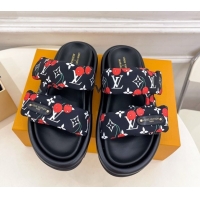 Shop Cheap Louis Vuitton LV x TM Pool Pillow Flat Comfort Slides Sandal in Black Cherry Fabric 2025 1AHME4