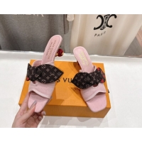 Best Price Louis Vuitton LV x TM Cherie Heel Slides Sandal 5.5cm in Monogram Denim with Bow Light Pink 0712047