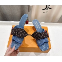 Unique Style Louis Vuitton LV x TM Cherie Heel Slides Sandal 5.5cm in Monogram Denim with Bow Light Blue 0712048