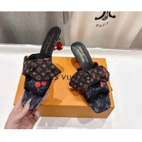 Low Price Louis Vuitton LV x TM Cherie Heel Slides Sandal 5.5cm in Monogram Denim with Bow Black 0712051