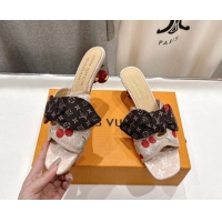 Best Grade Louis Vuitton LV x TM Cherie Heel Slides Sandal 5.5cm in Monogram Denim with Bow Beige 0712052