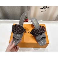 Top Grade Louis Vuitton LV x TM Cherie Heel Slides Sandal 5.5cm in Monogram Denim with Bow Dark Grey 0712053