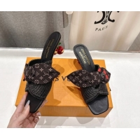 Good Looking Louis Vuitton LV x TM Cherie Heel Slides Sandal 5.5cm in Raffia Straw with Bow Black 0712055
