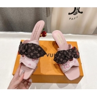 Most Popular Louis Vuitton LV x TM Cherie Heel Slides Sandal 5.5cm in Pink Blossom Leather with Bow 0712059