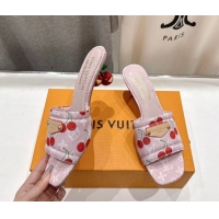 Buy Luxury Louis Vuitton LV x TM Lily Heel Slides Sandal 5.5cm in Cherry Monogram Denim with Bow Pink 0712074