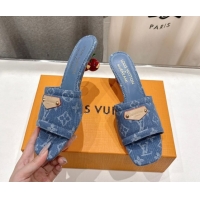 Best Product Louis Vuitton LV x TM Lily Heel Slides Sandal 5.5cm in Monogram Denim with Bow Light Blue 0712062