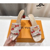 1:1 aaaaa Louis Vuitton LV x TM Lily Heel Slides Sandal 5.5cm in Monogram Denim with Bow Beige 0712064