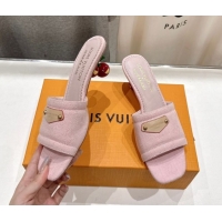 1:1 Louis Vuitton LV x TM Lily Heel Slides Sandal 5.5cm in Monogram Denim with Bow Light Pink 0712067