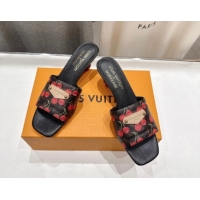 Best Price Louis Vuitton LV x TM Lily Heel Slides Sandal 5.5cm in Cherry Monogram Canvas with Bow 0712071
