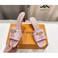 Famous Louis Vuitton LV x TM Lily Heel Slides Sandal 5.5cm in Blossom Leather with Bow Pink 0712072