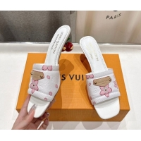 Charming Louis Vuitton LV x TM Lily Heel Slides Sandal 5.5cm in Blossom Leather with Bow White 0712075