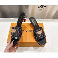 Good Product Louis Vuitton LV x TM Lily Heel Slides Sandal 5.5cm with Bow Black/Multicolor 0712066