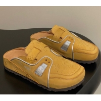 Luxury Louis Vuitton x Birkenstock Boston Platform Mules in Monogram Suede Yellow 0714007