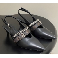 Big Discount Louis Vuitton LV Vibe Slingback Pumps 5.5cm in Calf Leather with Chain Black 2025 1AHL15