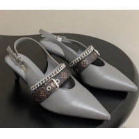 Luxury Discount Louis Vuitton LV Vibe Slingback Pumps 5.5cm in Calf Leather with Chain Grey 2025 1AHL15