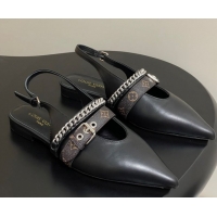 Stylish Louis Vuitton LV Vibe Slingback Flats in Calf Leather with Chain Black 2025 1AHN91