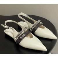 Sumptuous Louis Vuitton LV Vibe Slingback Flats in Calf Leather with Chain White 2025 1AHN91