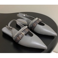 Grade Quality Louis Vuitton LV Vibe Slingback Flats in Calf Leather with Chain Grey 2025 1AHN91
