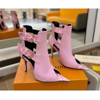 Best Grade Louis Vuitton x TM Heel Ankle Boots 10cm with Buckles Pink 2025 LV071401