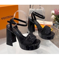 Good Looking Louis Vuitton Shake Platform Sandals 12cm in Patent Perforated Leather Black 0714038