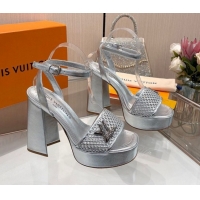 Top Grade Louis Vuitton Shake Platform Sandals 12cm in Perforated Calf Leather Silver 0714035