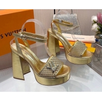 Classic Hot Louis Vuitton Shake Platform Sandals 12cm in Perforated Calf Leather Gold 0714037
