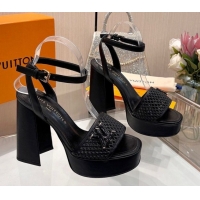 Popular Style Louis Vuitton Shake Platform Sandals 12cm in Perforated Calf Leather Black 0714039