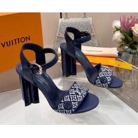 Top Design Louis Vuitton Silhouette Sandals 10cm in Monogram Jacquard and Calf Leather Navy Blue 0714041