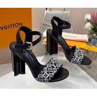 Low Cost Louis Vuitton Silhouette Sandals 10cm in Monogram Jacquard and Calf Leather Black 0714042