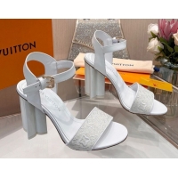 Shop Duplicate Louis Vuitton Silhouette Sandals 10cm in Monogram Jacquard and Calf Leather White 0714044