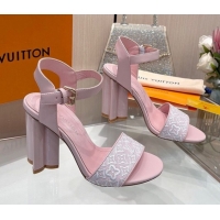 Top Grade Louis Vuitton Silhouette Sandals 10cm in Monogram Jacquard and Calf Leather Pink 0714047