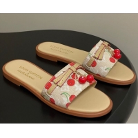 Good Product Louis Vuitton LV x TM Lily Flat Slides Sandals with Bow and Cherry Charm in Monogram Denim Beige 0714055