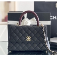 Trendy Design Chanel Coco Small Flap Bag with Top Handle in Onda Verde Calfskin A92990 Black/Burgundy 2025 Top Quality