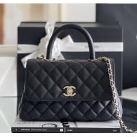 Discount Chanel Coco Small Flap Bag with Top Handle in Onda Verde Calfskin A92990 Black 2025 Top Quality