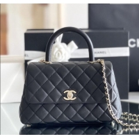 Promotional Chanel Coco Small Flap Bag with Top Handle in Onda Verde Calfskin A92990 Black 2025 Top Quality