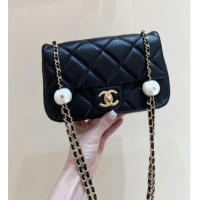 Best Price Chanel Lambskin Small Flap Bag with Pearl Chain AS4861 Black 2024 Top Quality