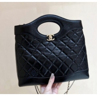 Unique Discount Chanel 31 Small Shopping Bag in Waxy Lambskin AS4853 Black 2025 Top Quality