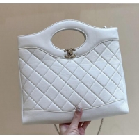 Grade Design Chanel 31 Small Shopping Bag in Waxy Lambskin AS4853 White 2025 Top Quality