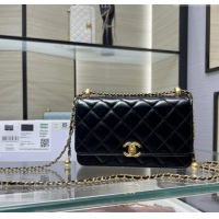 Good Looking Chanel Shiny Calfskin Wallet On Chain WOC AP2289 Black 2025