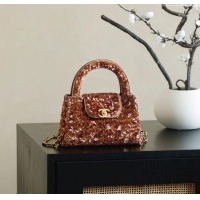 Good Quality Chanel Sequins Mini Kelly Shopping Bag AS4416 Brown 2025